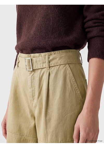 LC Waikiki Lc Waıkıkı Kahverengi Kemerli Wideleg Kadın Kargo Jean Pantolon