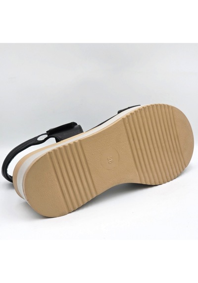 Mammamia D26ys-5005 Siyah Hakiki Deri Kalın Topuklu 6cm Cırtlı Kadın Sandalet