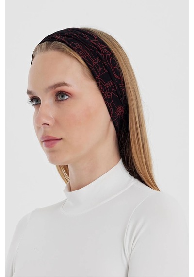 Kadın 4 Fonksiyonlu Koruyucu, Pamuklu, Esnek, Terletmez, Bandana, Boyunluk, Buff, Maske - Tek Ebat / Siyah-kırmızı Siyah-kırmızı