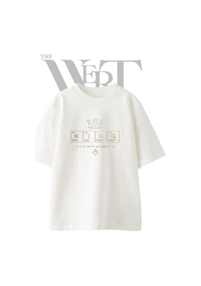 Thewert King Element Tasarım Baskılı Ünisex Beyaz Oversize T-shirt