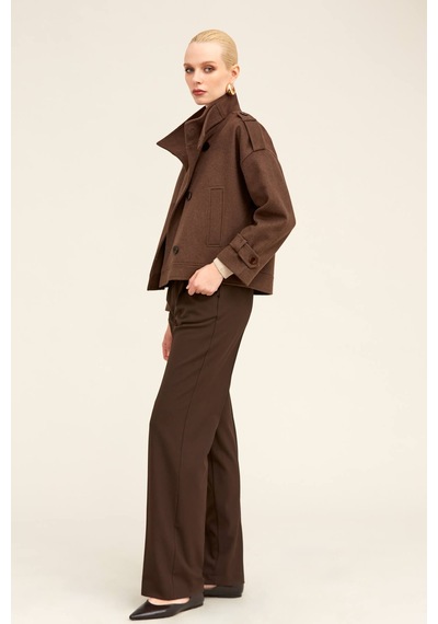 Hatemoğlu Kahverengi Regular Fit Hakim Yaka Kaşe Oversize Mont 2962287 Kahverengi