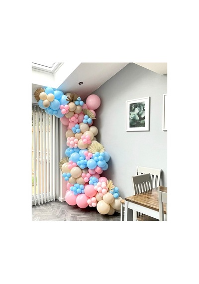 Makaron Mavi Pembe Ve Sütlü Kahve Balon Zinciri 100 Adet Mix