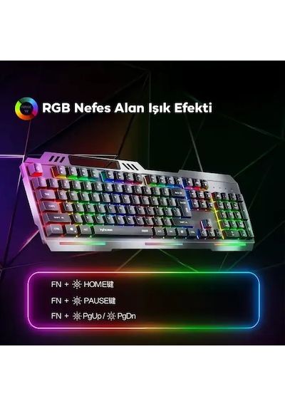 Inphic K2 104 Tuşlu Rgb Aydınlatmalı Sessiz Usb Kablolu Oyun Klavyesi 3 Kademeli Parlaklık Cep Telefonu Yerleştirme Alanlı - Mh-hs9711-0395