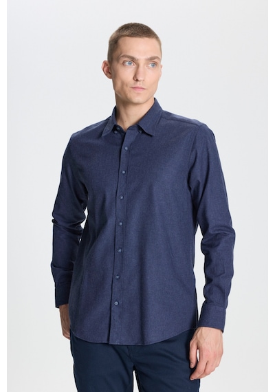 AC&Co / Altınyıldız Classics Erkek Lacı Recycle Slim Fit Dar Kesim Gizli Düğmeli Yaka Pamuklu Flanel Oduncu Gömlek Lacivert