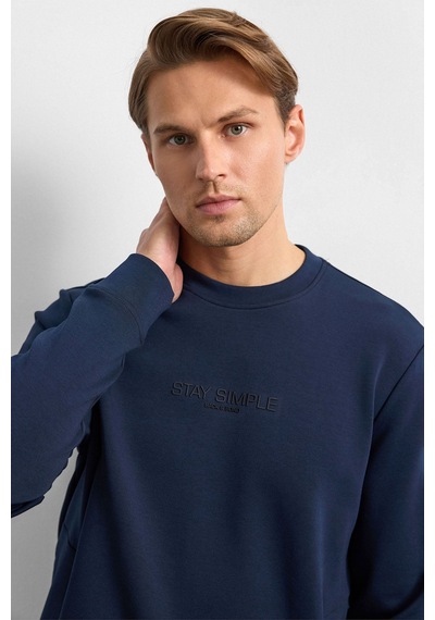 Backandbond Lacivert Bisiklet Yaka Gizli Fermuarlı Sweatshirt