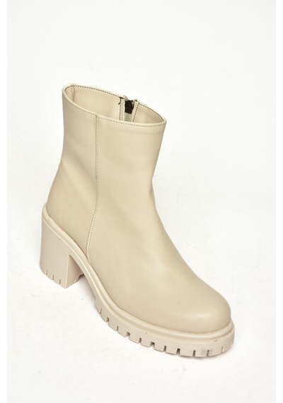 Fox Shoes T726911109 Bej Kalın Topuklu Kadın Bot Bej-suni Deri Bej