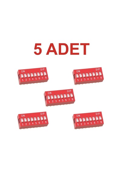 5 Adet 8 Pin Dıp Switch Kırmızı On Off 2.54 Mm Pcb Rodevino