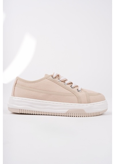 Muggo Carina Kalın Taban Bağcıklı Kadın Günlük Sneaker Spor Ayakkabı Bej