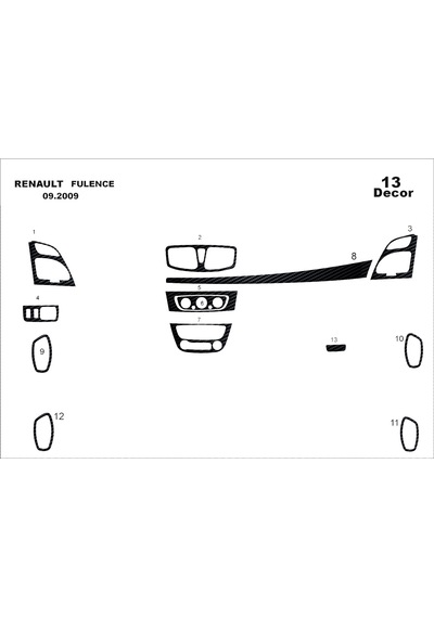 Renault Fluance 2009- Torpido Kaplama 19 Parça Siyah Karbon