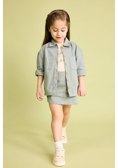 Defacto Kız Bebek Cepli Gabardin Uzun Kollu Gömlek B9654A524SPGN1102 Yeşil