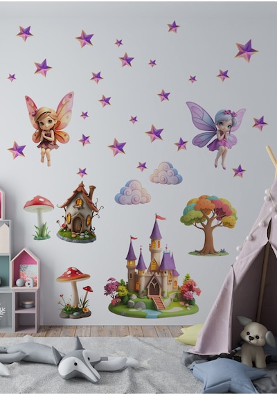Minik Periler Temalı Boy Ölçerli Çocuk Odası Duvar Sticker Seti - Mat, Sökülebilir, Çocuk Odası Dekoru 01