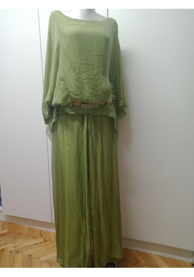 Bohem Stil Italyan Korsajlı Astarlı İpek Wes Pantolon -8733 Fıstık Yeşili