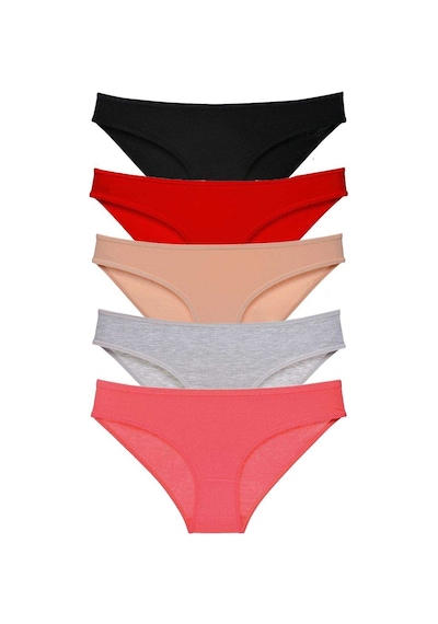 5 adet Süper Eko Set Likralı Kadın Slip Külot Siyah Kırmızı Ten G Çok Renkli