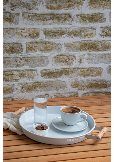 Kitchen Trend Ahşap Kulplu Metal Çay Kahve Sunum Tepsi Seti 3'lü