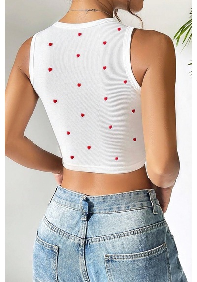 Bella Notte Mini Kalp Baskılı Model Crop Beyaz