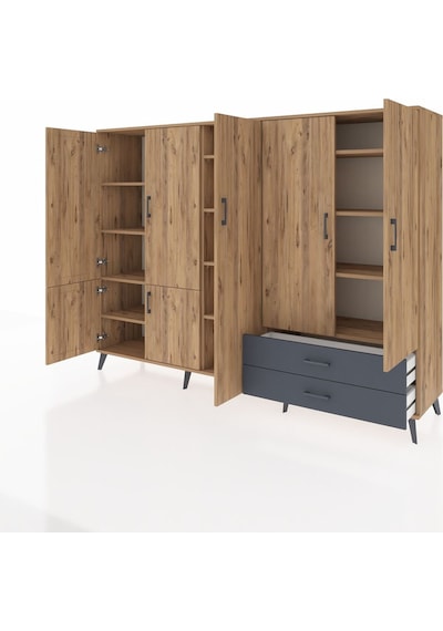 Hyperion Dolap 12 Raflı 2 Çekmeceli 7 Kapaklı 220x44x163 Çam-çam/ Çam-çam/antrasit Hyperion Dolap 12 Raflı 2 Çekmeceli 7 Kapaklı 220x44x163 Çam-çam/ Çam-çam/antrasit