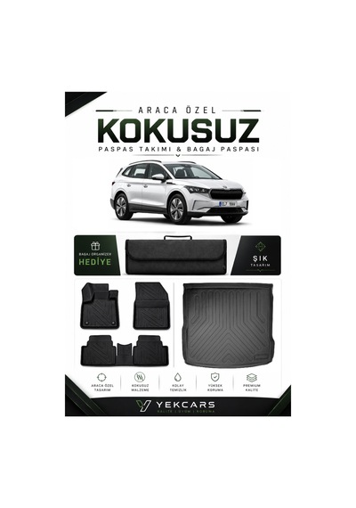 Skoda Enyaq 2024 Model Aracınıza Özel 4d Karbonlu Kauçuk Paspas Takımı Ve Bagaj Havuzu