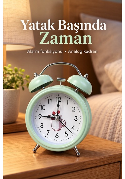 Desenli Kadranlı Analog Masa Saati Alarm Özellikli Diğer