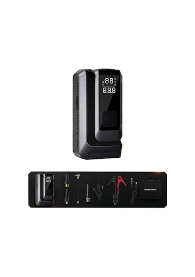 At006 Akü Takviyeli Hava Kompresörü 4'ü 1 Arada Powerbank, Hava Kompresörü, Lcd Ekran, 18.000mah 150psı