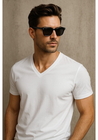 Rich Erkek V Yaka %100 Pamuk Kısa Kollu Beyaz T-shirt Beyaz