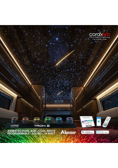 Karavan Ambiyans Aydınlatma Fiber Optik Yıldız Tavan Kiti - Kayan Yıldızlı Çok Renkli