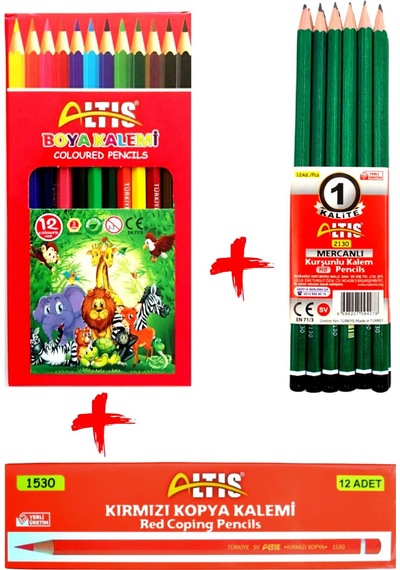 Altıs 12 Li Kurşun Kalem+Kırmızı Kalemi+Tam Boy Kuru Boya Kalemi