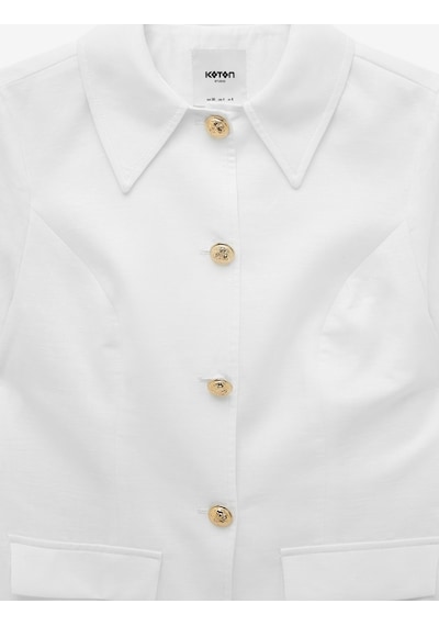 Koton Keten Karışımlı Klasik Yaka Metal Düğmeli Kısa Kollu Blazer Ceket Beyaz 6sak50164uw