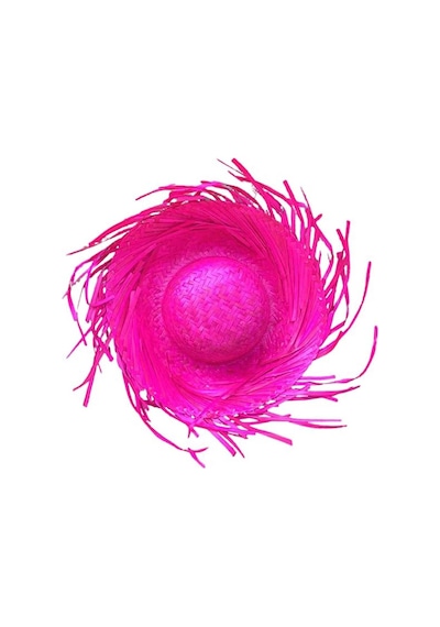 Tropikal Parti Pembe Fuşya Hasır Hawaii Şapkası 13x36 Cm 6 Yaş