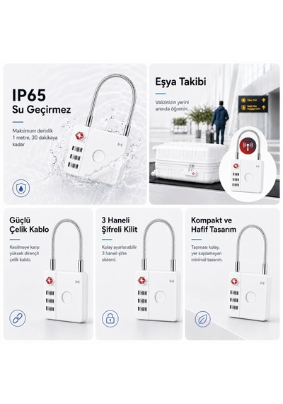 Hbb-k Hi Kilit Apple Android Uyumlu Akıllı Valiz Kilidi Beyaz
