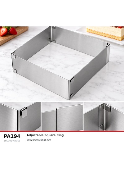 Fida Ayarlanabilir Pasta Çemberi Kare H15 Cm Paslanmaz Pasta Kalıbı Inox