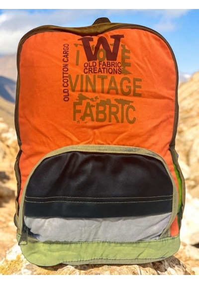 Old Cotton Cargo Kaliteli Tek Bölmeli Vintage Disayn Günlük Gezi Spor Okul Sırt Çantası Patchwork Komor 29x42cm Bej