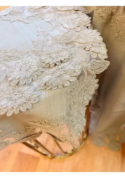 Gri Çeyizlik Flowers Model 5 Parça Keten Dantelli Runner Seti Salon Takımı Çok Renkli