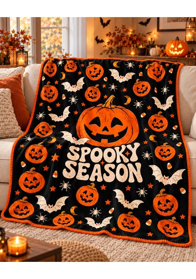 Halloween Spooky Season %100 Polar Tv Battaniyesi 130x170cm Büyük Boy Çok Renkli