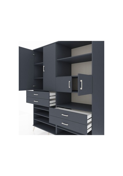 Kronos Gardrop 11 Raflı 4 Çekmeceli 4 Kapaklı 176x59x221 Antrasit-antrasit Beyaz Kronos Gardrop 11 Raflı 4 Çekmeceli 4 Kapaklı 176x59x221 Antrasit-antrasit Beyaz