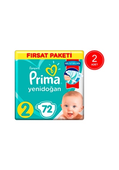Prima Pampers Yenidoğan Fırsat Paketi Bebek Bezi 4-8 KG 2 Beden 2 x 72 Adet 2'li