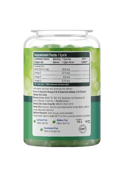 Natures Supreme Vegan Omega 3-6-9 60 Çiğnenebilir Form Yeşil Limo