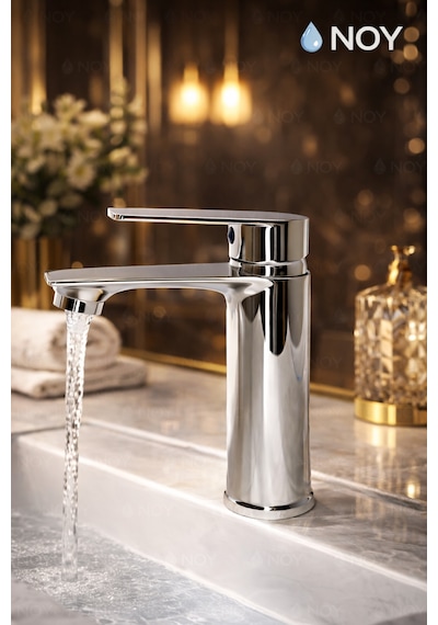 Lavabo Bataryası Krom Tek Kollu, Su Tasarruflu, Kartuşlu Banyo Musluğu Modern Ve Şık Krom