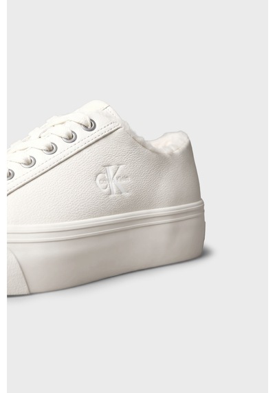 Calvin Klein Logolu İçi Kürklü Deri Sneaker Ayakkabı Hw0hw03235ybj Kadın Ayakkabı Hw0hw03235 Ybj Krem