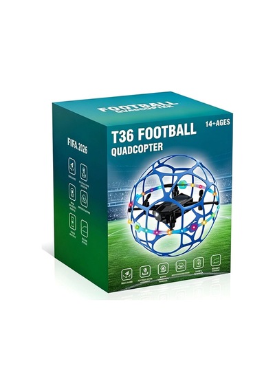 T36 Koruyucu Kafesli Futbol Dronu, 360 Çevirme Hareketleri, İrtifa Sabitleme Led Aydınlatmalı