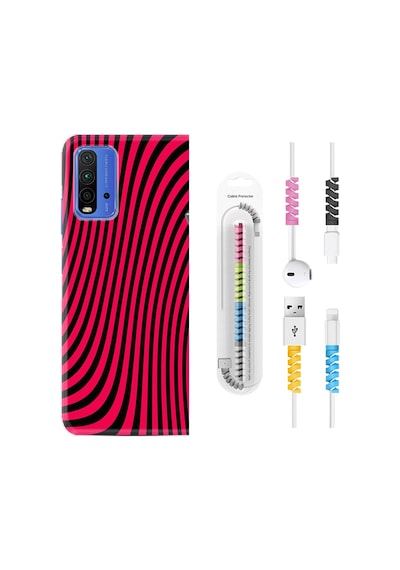 Xiaomi Redmi 9T Kılıf +Kablo Koruyucu Black Pink 1671