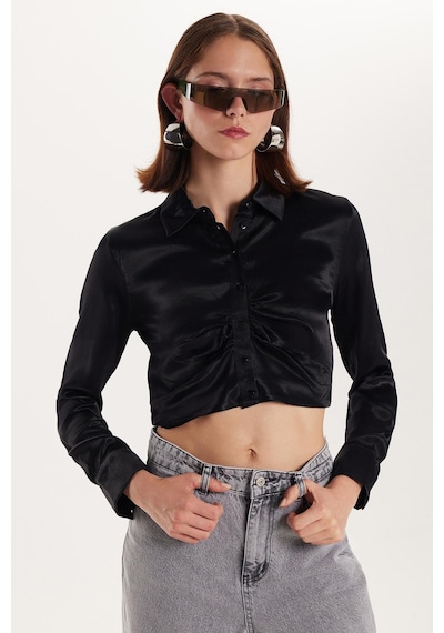 Tudors Kadın Slim Fit Dar Kesim Uzun Kollu Klasik Yaka Siyah Gömlek-34269 Siyah