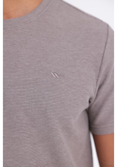 Rowinger Waffle Dokulu Nakış Logo Detaylı Oversize Erkek T-shirt Brown