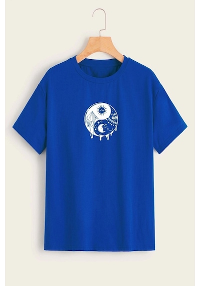 Uyguntarz Unisex Ying&yang Tasarım Tshirt Mavi