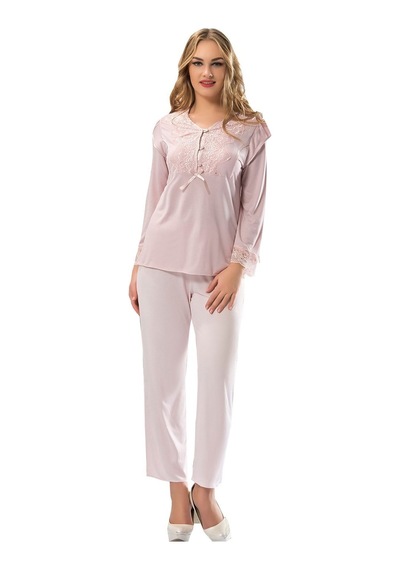 Cojans Ekru Penye Pijama Takımı Çok Renkli
