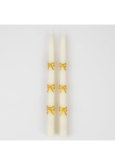 Taper Candles - Altın Kurdele Detaylı Mumlar 2'li Diğer