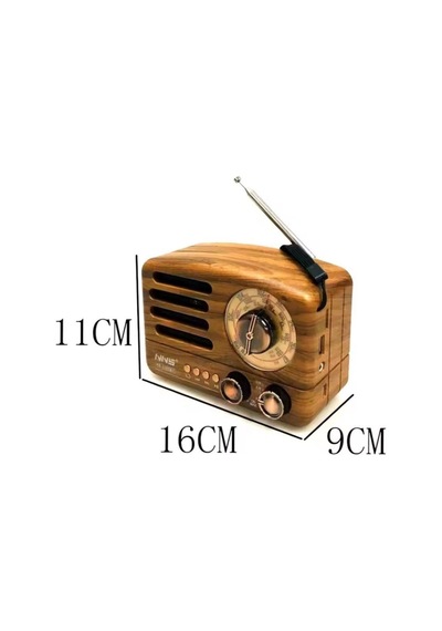 Ns-3380 Küçük Boy Retro, Nostaljik, Ahşap Tasarım Bluetooth Hoparlörlü, Şarjlı, Taşınabilir Büyük Döndürülebilen Düğmeli Fm/am-446