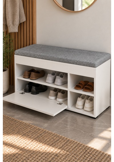 Sulorahome Puflu Ayakkabılık Bench Beyaz 90 Cm