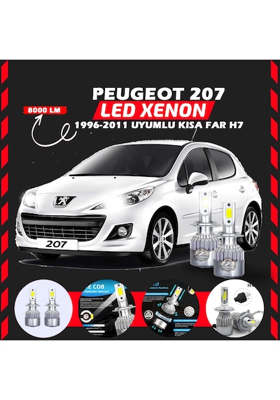Peugeot 207 1996-2011 Kısa Far Uyumlu Şimşek Etkili Led Xenon Performance Series H7