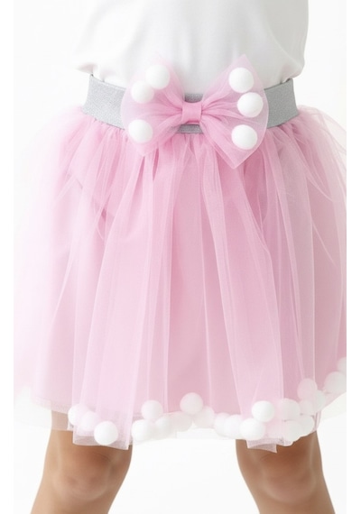Esila Kids Kız Çocuk Etek Ponponlu Şık Etek Pembe