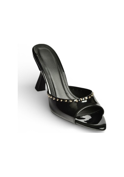 Fox Shoes Y518191208 Siyah Rugan İnce Topuklu Kadın Terlik Siyah